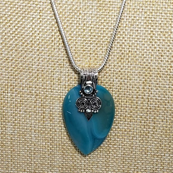 Agate topaz necklace, 925 silver botswana agate topaz pendant long necklace